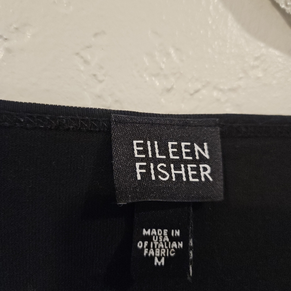 Eileen Fisher Black Long Sleeve Scoop Neck Top Viscose Spandex Womens Size Med - Picture 3 of 5